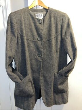 Bill Blass VTG 90s Women's Gray Wool Buttonhole Jacket size 14 Great Cond Coat